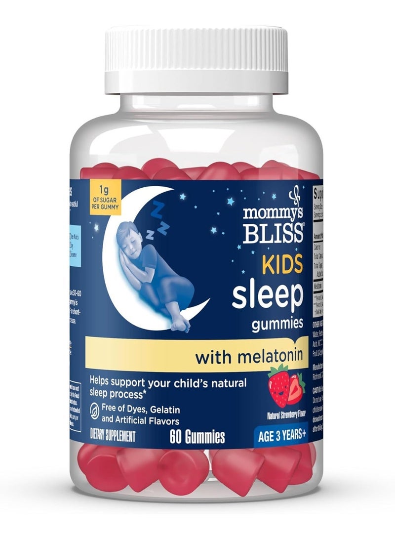 Mommy's Bliss Kids Sleep Melatonin Gummies, Free of Artificial Colors, Flavors, or Gelatin, Strawberry Flavor, Age 3+ (60 Gummies) - Image 1